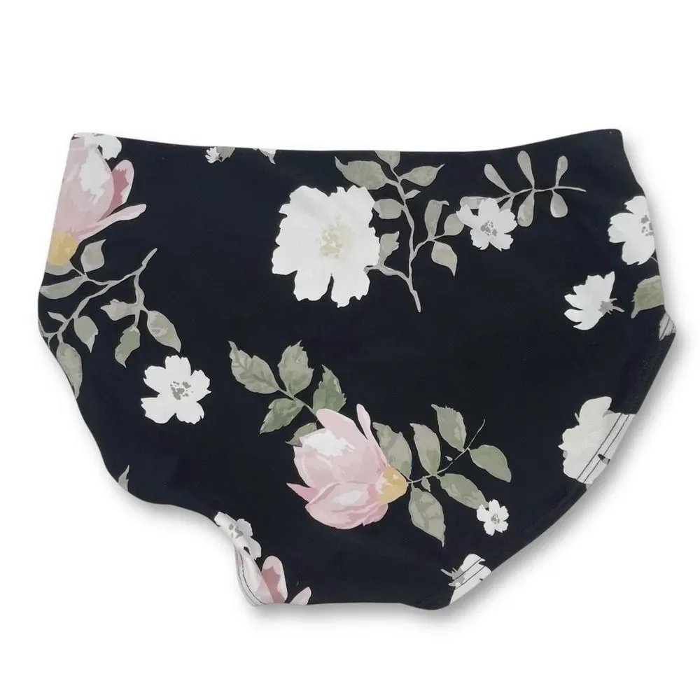 NWT Janela Bay Havana Black Floral Mid Rise Swim Bottoms Size XS Full Coverage
